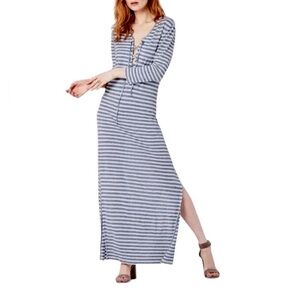 Ag Adriano Goldschmied Linen Blue Striped Lace Up Claude Maxi Dress Size XS